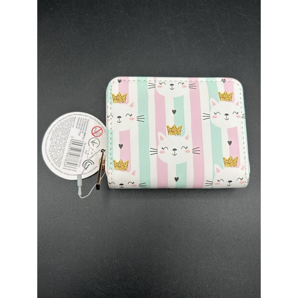 Cute Cat Wallet Women Card Holder Small Purse Zipper Coin Pocket NWT Striped